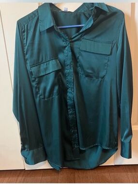 Equipment Teal Satin Button Up Shirt